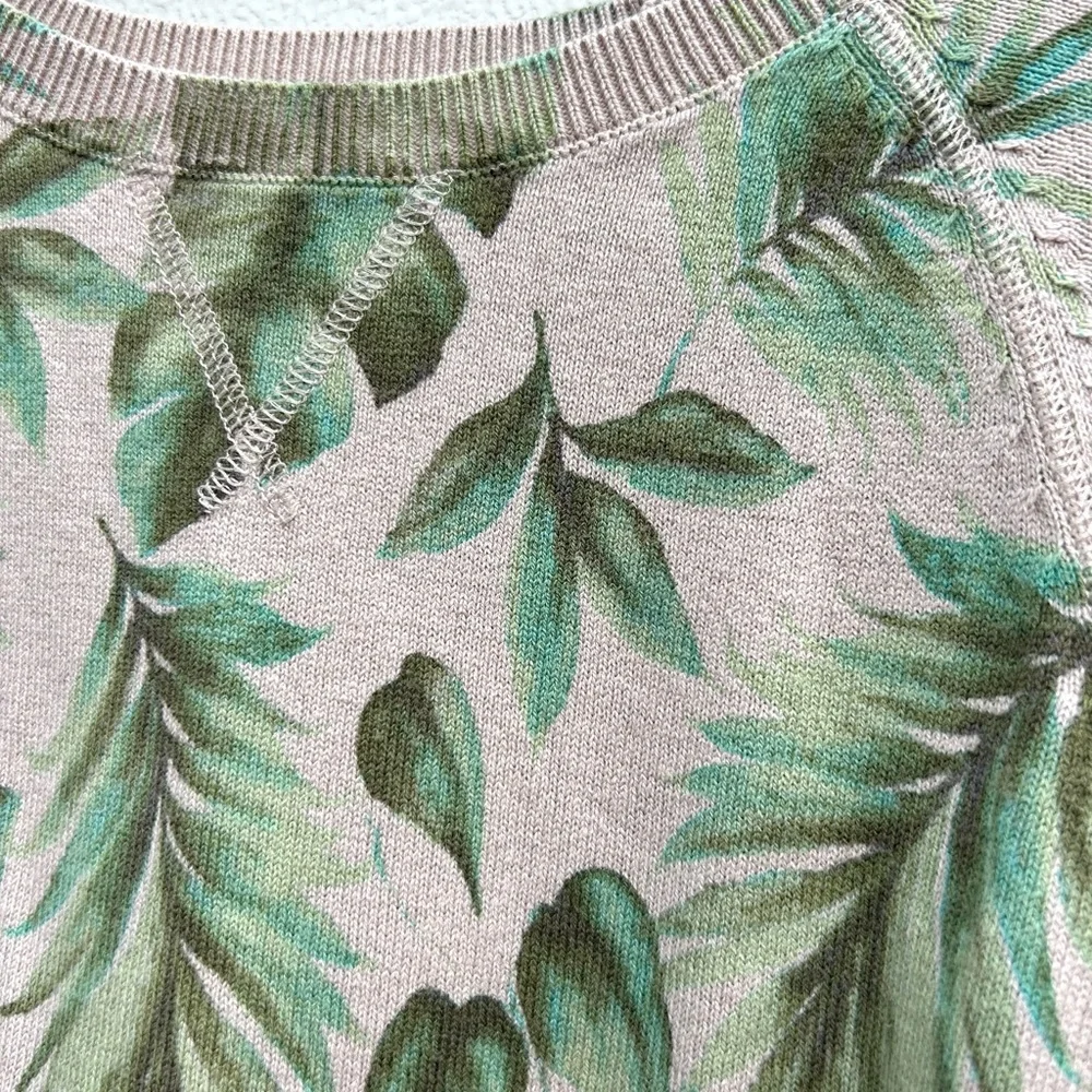 J. Jill Cream and Green Leaf Print Sweater - Picture 11 of 12